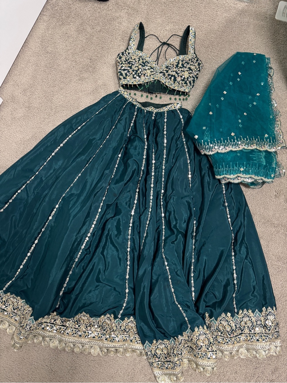 Teal Embellished Lehenga Set with Sequined Bodice
